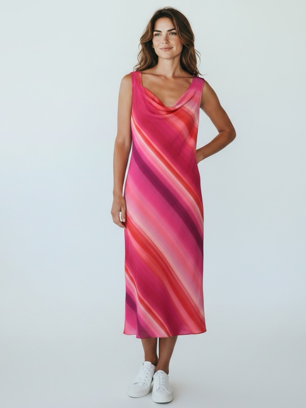 NEW DKNY Sleeveless Cowl Neck Slip Dress - Pink Multi size 2P